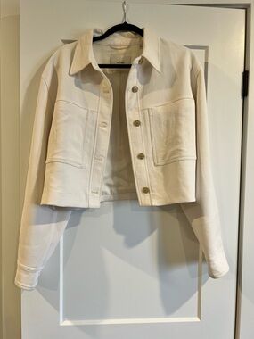 Wilfred Cream Cropped Button-Front Jean Jacket SzL